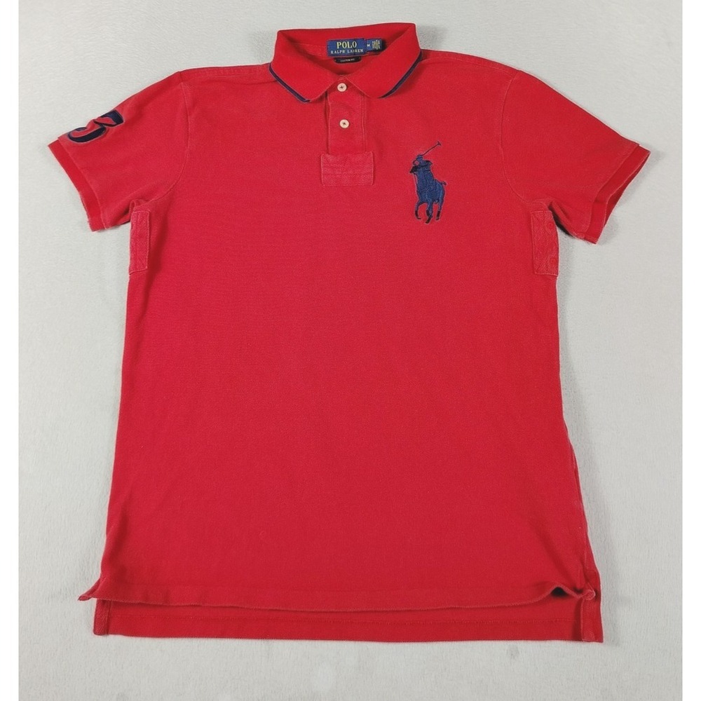 Polo Ralph Lauren Polo Shirt Mens Medium Red Big Pony Cotton Custom Fit Preppy